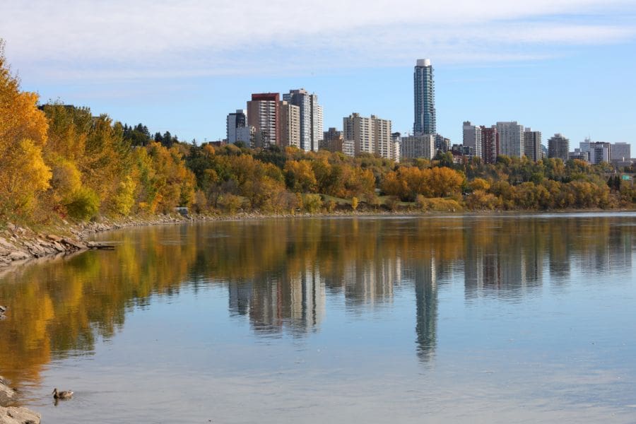 Residential apartments and condos on an autumn day.