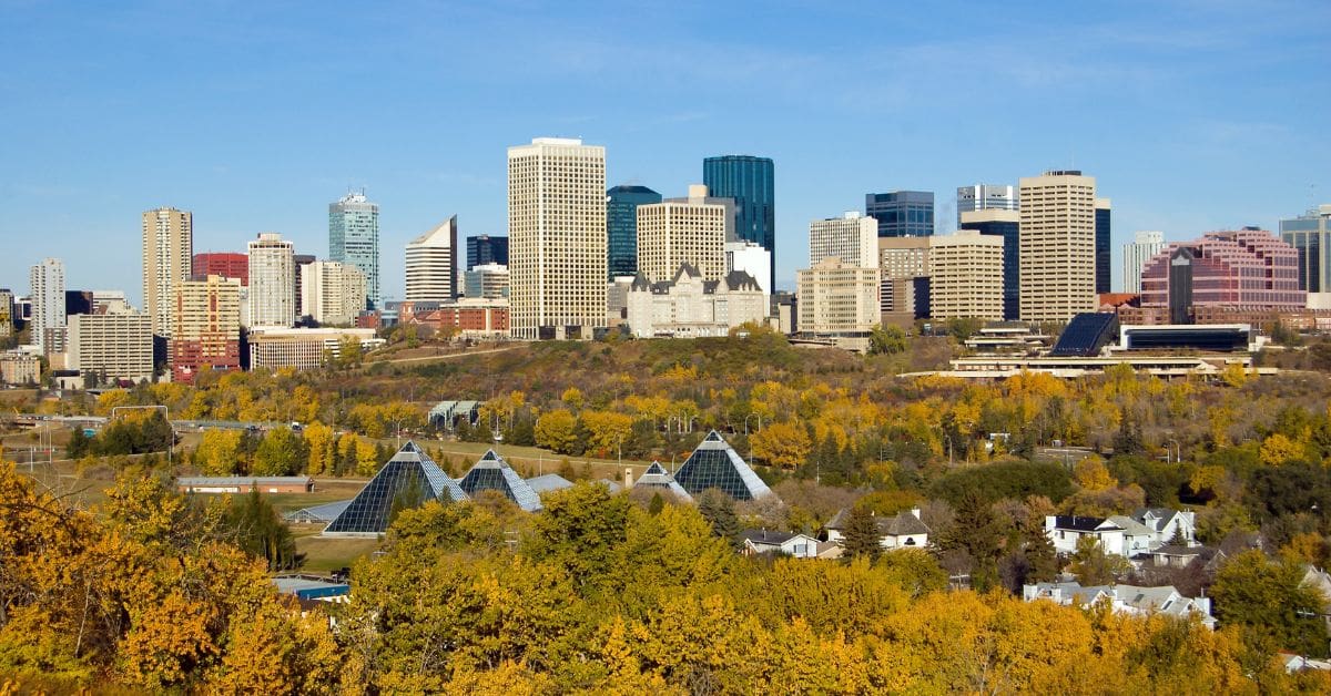 The colourful River Valley in Edmonton, Alberta on a fall day.