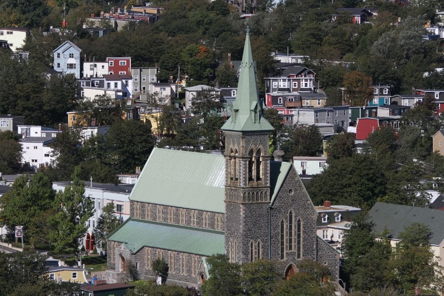 The historic stone architecture of St. Patrick’s Church in St. John’s, Newfoundland.