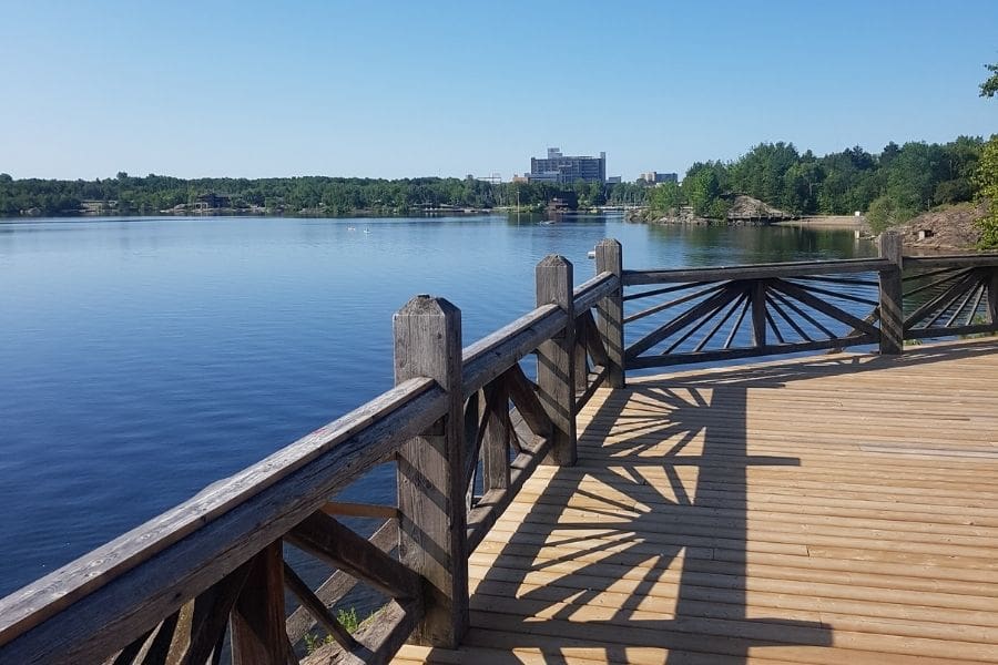 Scenic lookout from Bell Park on Lake Ramsay on a summer day. Newcomers like this area for it's recreational access and peaceful atmosphere.