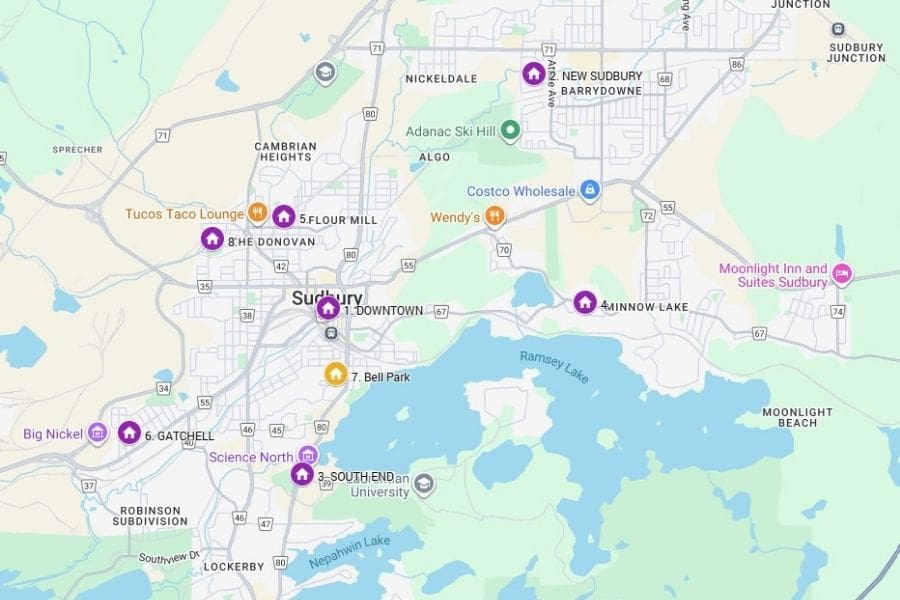 Map of Sudbury neighbourhoods for newcomers