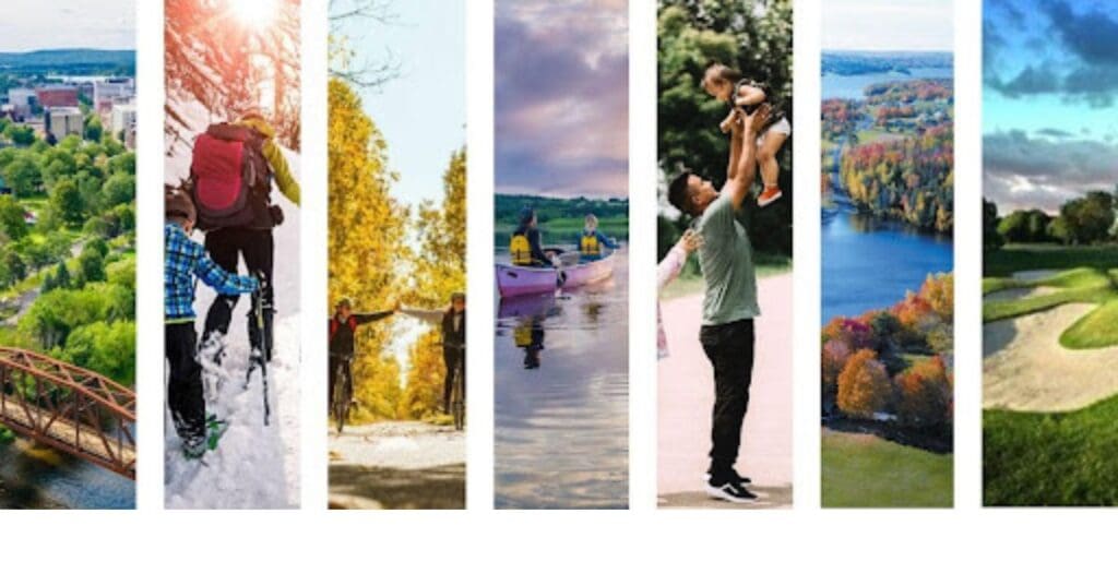 Several images of the City of Fredericton and the Capital Region that depict landscapes in the fall, winter, spring and summer.