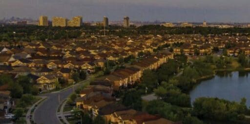 Aerial view of Brampton neighbourhoods.