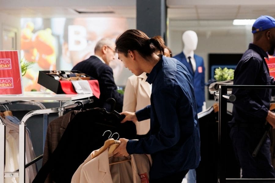 Customers looking for deals on clothing during Black Friday at a Canadian retailer. 