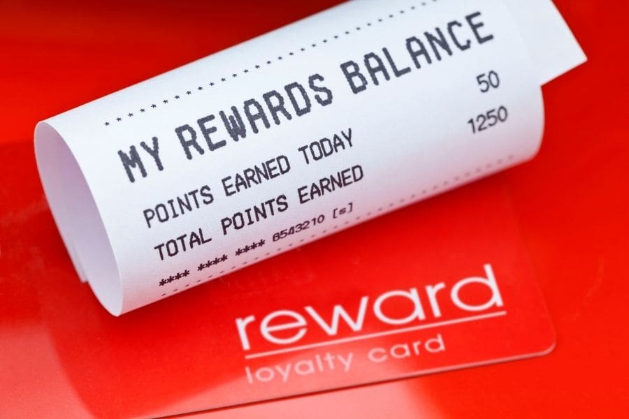 A retail store receipt shows up-to-date points earned for a loyalty card reward program. Using loyalty rewards can help you save even more. 