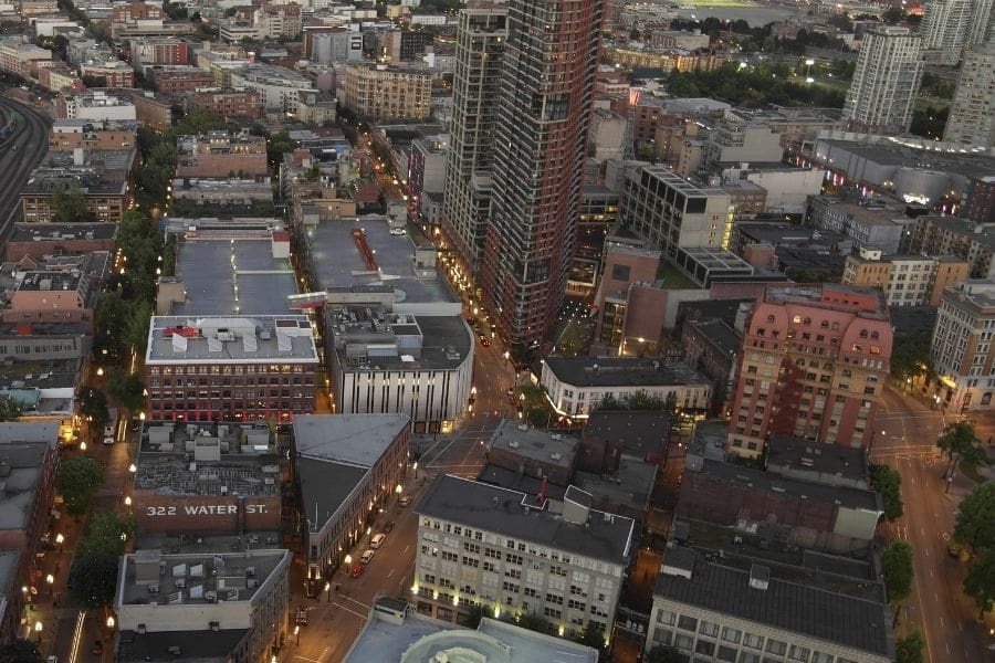 View of the East Vancouver area which offers an ideal choice when looking for the best place to live in Vancouver, BC, Canada due to affordability, transit, and community amenities. 
