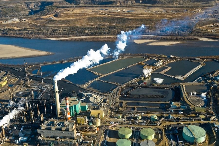 A large oil refinery along the Athabasca River in Alberta's oilsands. 