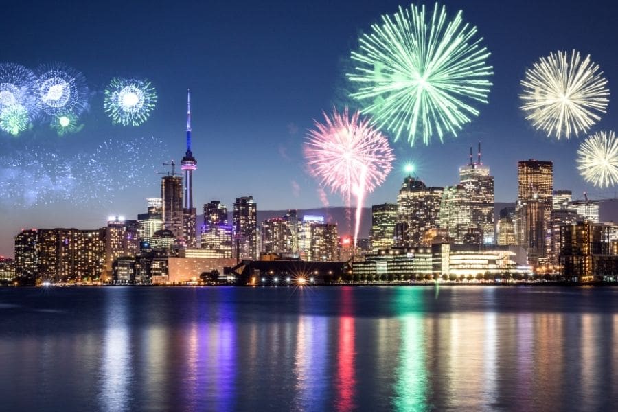New Year’s Eve in Toronto with fireworks at Harbourfront Centre.