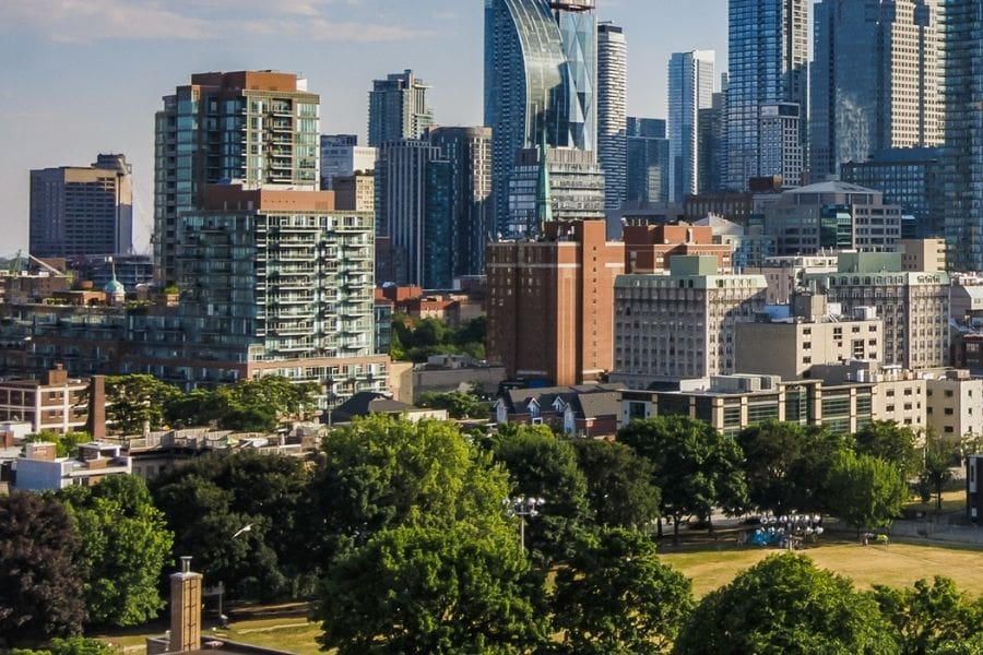 Purpose-built rentals and condos in downtown Toronto. The Toronto rental market is seeing vacancy rates moderating after years of pressure.