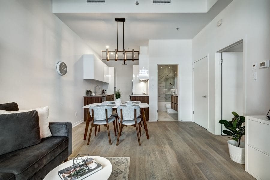 Nicely staged 2-bedroom apartment in a new Canadian apartment building, showing a modern open layout and contemporary finishes.