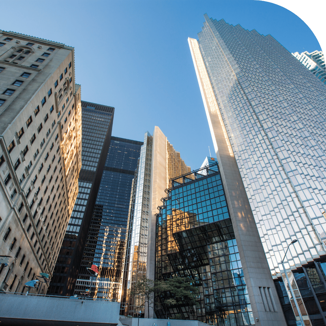 Modern apartment building in downtown Toronto representing arrival accommodation for newcomers to Canada.