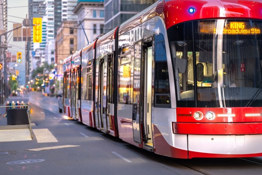 A modern Toronto streetcar is a example of eco-friendly transit in Canada.