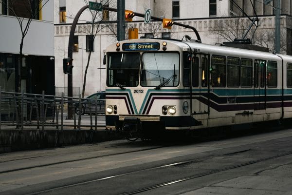 Calgary Transit CTrain on the Blue Line bound for 69 Street Station.