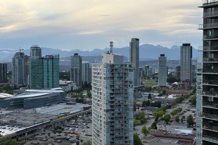 High-rise apartment and condo towers in Surrey City Centre, offering modern rental options for newcomers living in Surrey.